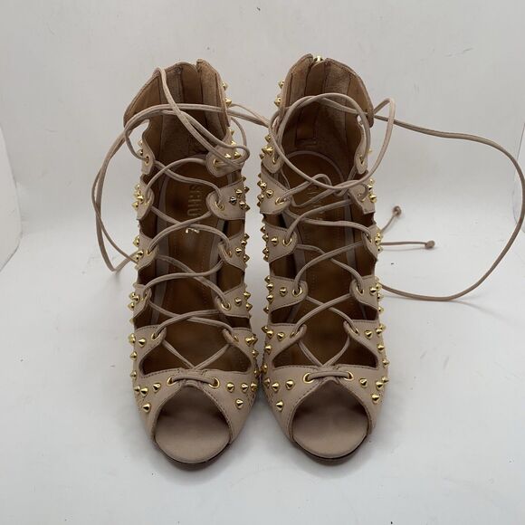 Schutz Size 8 Heels Strappy Gladiator Leather Cage Open Toe Ankle Strap Back Zip - Picture 5 of 13